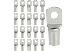 QIDARUSXL 20 Pezzi Capicorda – 35mm2 Capicorda a Occhiello M6 in Rame Ispessito, Terminali a Crimpare ad Anello, Connettori SC Non Isolati, per Auto e Sistemi Elettrici (Argento, SC35-6)