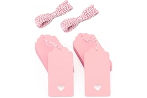 jijAcraft Etichette Carta Kraft Tag Regalo Cartoncino 9 * 4cm, 100pz con Corda Rosa e Bianca, per Bomboniere San Valentino Artigianato (Rosa)