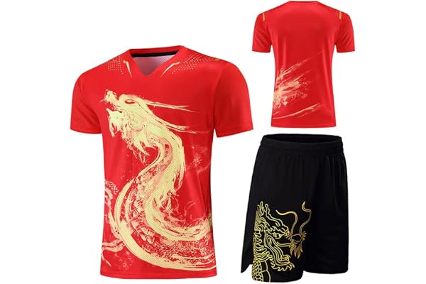 NALsa Kit de Maillots de Tennis de Table Dragon Chinois Hommes Femmes Enfants Chine Costumes de Ping-Pong Ensembles de Tennis de Table vêtements de Chemise de Sport