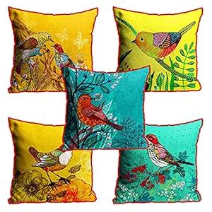DreamVio Jute Fabric Printed Decorative Throw/Pillow Covers, Cushion Covers for Living Room, Bed Room, Sofa,Chairs Pack/Set of 5 Multi Flowers (Multicolour, Size 24 x 24 Inches) Style 5