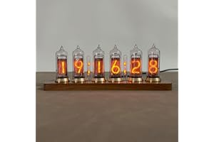 YBaoTuu Vintage Nixie Tube Clock, IN-14 Digital Tube Uhr, Schwarzem Walnuss-Massivholz Gehäuse, 10 Helligkeitsstufen Einstellbar, LED Kreative Nixie Uhr mit Bluetooth APP Zeitsteuerung