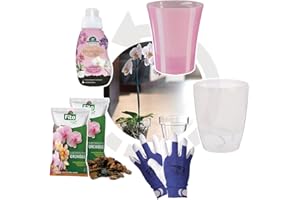 FITO Kit de orquídeas con 2 sustrato natural, abono líquido de 250 ml + 6 ampollas de gota + guantes de regalo. Ideal para replantar, abonar e hidratar. Idea de regalo. Cuidado solución completa.
