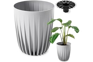 ‎KONZEPT 11 Konzept 11 - Hoher Blumentopf 30cm Durchmesser, Pflanzkübel Groß für Außen, Balkon, Übertopf mit Einsatz Grau, Palmentopf