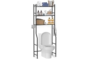 CAOSSUIXIN 3-Tier Over Toilet Storage Unit with Removable Hooks, Carbon Steel Bathroom Shelves, Toilet Cabinet, 3 Shelves, Towel Rail, Freestanding Toilet Space Saver, 160*65*32cm, Black Kitchen Rack Shelf Stand