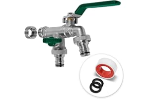 YourCasa Kran ogrodowy 1/2 cala i 3/4 cala z mosiądzu, w zestawie 2 przyłącza węża i taśmą uszczelniającą – kran zewnętrzny zawór kulowy 1/2 cala odporny na mróz – kran ogrodowy, kran, zbiornik na