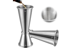 Delgeo Stainless Steel Cocktail Jigger - Professional Bartender Beverage Measuring Cup for Spirits, Drinks Measures - Single/Double with Built-in Scale Mark: 1/2 oz, 3/4 oz, 1 oz, 1.5 oz, 2 oz