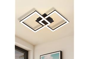 ‎HOMEFIRE Homefire Deckenlampe LED Deckenleuchte Küche: 24W Küchenlampe Schwarz Wohnzimmerlampe Modern Design Flurlampe Warmweiß Flur Schlafzimmerlampe Eckig Deckenbeleuchtung für Wohnzimmer Schlafzimmer