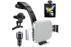 Olycism Szybka bezprzewodowa ładowarka samochodowa 15 W Qi Dual Coils do Galaxy Z Fold 5/4/3, inteligentny samochodowy uchwyt na telefon komórkowy z funkcją ładowania, kompatybilna z Galaxy Z Fold 2