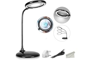 LED Magnifying Lamp, ZHSX Large Hands Free Magnifying Glass with Light and Stand for Reading Hobbies Artist Craft - Black
