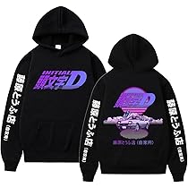 Felpa Con Cappuccio Initial D - Stampa Takumi Fujiwara E AE86, Cotone E Poliestere, Unisex