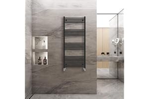 Warmehaus Straight Heated Towel Rail Radiator Ladder Black 1400x600mm Central Heating Radiators for Bathroom Kitchen
