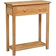Hallowood Furniture Waverly Oak Wide Console Table with 2 Drawers for Hallway, Solid Wooden Light Oak Side Table with Lower Shelf, Telephone or Lamp Stand for Living Room