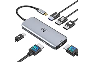 LIONWEI Docking Station USB C Dual Monitor 6 in 1 Docking Station USB C a 2 HDMI, USB C Hub per WindowsMacBook, 3 porte USB, 100 W PD Ricarica rapida per Dell Latitude, XPS 1315, Lenovo Yoga, Surface, HP