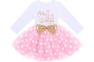 FYMNSI Baby Kleinkinder Mädchen Mein 1. / 2. / 3. Geburtstag Kleid Baumwolle Langarm Tüllkleid A-Linie Prinzessin Partykleider Fotoshooting Kostüm