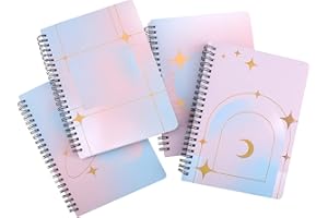 FNLLC A5 Notizblock mit Spiralbindung (160 Seiten) Ringbuch Notizblock，Hardcover Notizbuch, Liniert 4-Stück, leicht zu Tragen - Stars