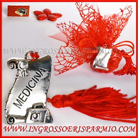 Ingrosso e Risparmio Silver Metal Shaped Plates Parchment With Engraving Medicine Fitted with eyelet with Red Tassel Lettering – Graduation Party Favour, Pendant kit 24 pz. tiffany in scatola