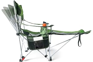 CLEMAS Chaise de Camping Pliante en Plein air, 120kg siège Pliable Portable Chaise Peche 4 Positions Dossier Réglables, Chaise Camping avec Porte-gobelet avec Sac, Appui-têteet Porte-gobelet (Vert)