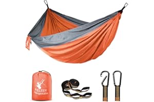 Fieleer Ultraleicht Reisehängematte Camping Outdoor Hammock | Mit Premium Karabinern&2,5cm Breiten Schwerlastgurten mit 6 Schlingen | 275x140cm, 300kg Traglast, Fallschirm Nylon | Für Draußen Drinnen