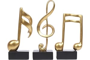 E-isata 3pcs Musical Sculptures Music Note Figurine Statue Decorative Ornaments Decor for Living Room Bedroom TV Cabinet Gift (Gold)