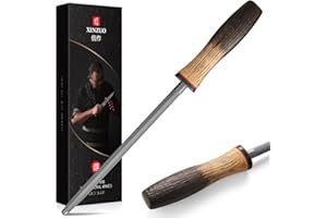 XINZUO 36,8cm Chaira Acero con Alto de Carbono Recubierto de Cromo Duro -Profesional Afilador de Acero Para Afilar Varios Cuchillos de Cocina -Mango de Roble Blanco -Serie Mo