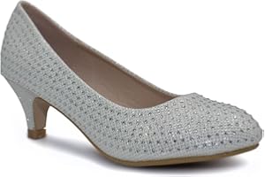 KOLLACHE Girls Court Shoes Party Bridesmaid Glitter Diamante Wedding Low Heel Shoes