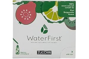 Zuccari WaterFirst Kiwi, Bergamotto, Guava, 12 Stick-Pack da 1,5g, Aromatizzatore per Acqua con Alkacitrati, Senza Zuccheri, Edulcoranti, Coloranti e Conservanti, Supporta il Metabolismo Acido-Base