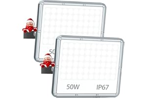 YIQIBRO 50W Focos LED Exterior 2 Piezas - 5000LM Foco LED Exterior Proyector LED IP67 Impermeable, Focos LED Exterior Blanco 7000K Focos LED Proyector LED Exterior para Jardin|Patio|Terraza