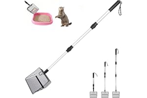 ZILLARY Paletta Lettiera Gatto,Paletta Per Lettiera Gatto Con Manico Lungo,Pala Per Gatti In Acciaio Inox Per Animali Domestici,Paletta In Metallo Con Pala Profonda,3 Lunghezze Regolabili 22,4in/30,3in/41,7in