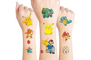 ‎TRUSTKK 12 Blätter Pocket Monster Temporäre Tattoos Kinder, 200+ Wasserfeste Kindertattoos Hautfreundlich Sticker Set, Children's Birthday Party Supplies, Geschenke für Jungen und Mädche