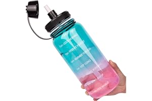 Ferexer Szklana butelka na napoje, 1,5 l, z oznaczeniem czasu, 1,5 l, motywująca butelka na wodę, z pokrowcem ochronnym, butelka ze szkła borokrzemowego, nie zawiera BPA, szczelna, 1500 ml