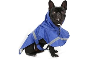 OCSOSO Manteau de pluie imperméable pour chien avec revêtement en caoutchouc PVC, séchage rapide, manteau de pluie pour chiens de petite, moyenne et grande taille (bleu, taille M, dos : 40 cm)