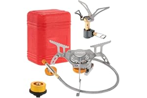 Lixada Estufa de Camping a Gas Plegable Mini Estufa de Gas para Picnic Cocina Acampada al Aire Libre (Estufa de gas+quamador+adaptador-DE)