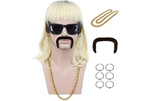VGbeaty Perruque Mulet Longue Blonde Pour Homme avec Collier Moustache Six Boucles d’oreilles Perruque de Pour Carnaval Halloween cosplay Déguisement Party