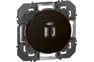 LEGRAND - Prise Double Chargeur USB-A + USB-C 3A/15W dooxie - Conforme Directive CEE - Repiquage sur Prise 2P+T - Noir