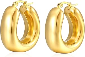 JUZICHEN Pendientes Aro Mujer, Pendientes Acero Inoxidable Mujer, Pendientes Dorados Gruesos, Pendientes Hipoalergénicos, Pendientes Aro, Pendientes Mujer, Para Mujer Niña