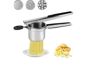 VEITEIBE Kartoffelpresse Dicke Version, Kartoffelstampfer Edelstahl, Spätzlepresse, Spaghettieispresse, mit 3 Austauschbare Sieb, für Gepresster Kartoffelbrei, Gemüsepürees, Säfte