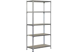 Simon Rack Estanterias Metalicas, 2000x1000x400 mm, 5 Baldas de Madera, 150 kg de Punto Flexión, Estanterias Almacenaje, Galvanizado/Madera - Maderclick