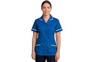 shelikes Womens Hospital Uniform Ladies Healthcare Zip Fastening Collared Nurse Tunic Top Medical Uniform Salon Vet Healthcare Maid Dress
