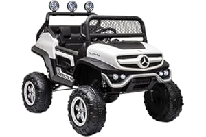 BC BABY COCHES BabyCoches - Coches eléctricos niños Mercedes UNIMOG 4X4-4 Motores, Potente Batería 12V10Ah, Ruedas EVA, Asiento 1 Plaza Acolchado y Mando Control Remoto para Padres (Blanco)