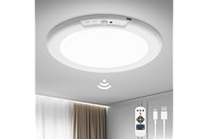 Bojim Ładowana Lampa Czujnikiem Ruchu i Pilotem, Bateria Operowana Lampa Sufitowa do Wnętrz, 3CCT 250LM Ściemniana Bezprzewodowa Lampa Sufitowa do Garażu, Werandy, Schodów, Korytarza