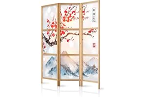decomonkey 3 panel Room Divider - 54" x 68" / 135 x 171cm Cherry Blossom Mountain Nature Decorative Privacy Screen for Room Separation Home Office Spa
