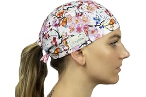 CHRYSVAL - Calot Court Fleur de Cerisier - Bonnet Chirugical Ou Calot Cuisine Unisexe 100% Coton Oeko-Tex - Réglable Avec Attaches