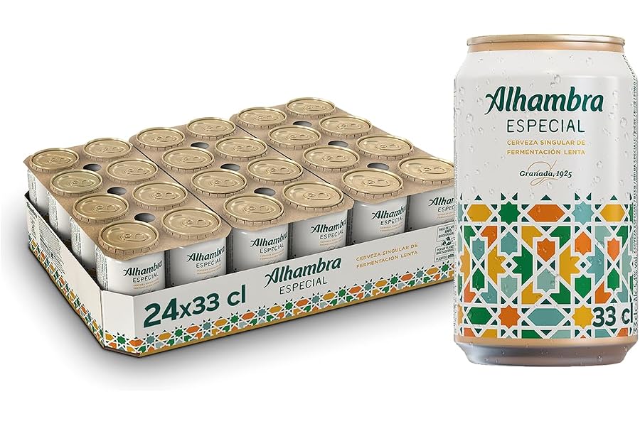 Alhambra Especial, Pack 24 Latas x 33 cl, Cerveza Especial de Fermentación Lenta, 5.4% Volumen Alcohol