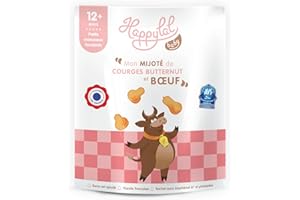 Happylal Baby Repas Halal Bébé 12 mois | Mijoté de Courges Butternut, Bœuf | Petits pots Certifiés Halal | Diversification alimentaire bébé | Fabriqué en France | Lot 10 x 220g