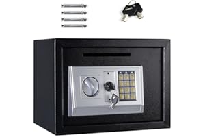 JAOSY 16L Safe Large High Security Electronic Digital Steel Home Cash Rated Safety Box, Wall Floor Cabinet Mounted Safe Money Cash Deposit Box for Office Home Hotel (Large Size 16L, Black)