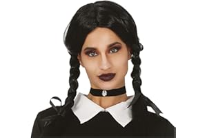 FIESTAS GUIRCA | Parrucca Nera con Treccine (Taglia Unica) - Accessorio per Costume per Halloween e Feste a Tema - Ideale per Costumi da Strega, Vampira e Personaggi Oscuri - Nero