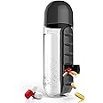 Kevibuy 7-Day Water Bottle with Pill Organizer Case 20 oz | Weekly Pill Holder Reminder Box for Vitamin/Fish Oil/Supplement | Medication Holder with Daily Marker for Sport and Travel 2 in 1 (Black)