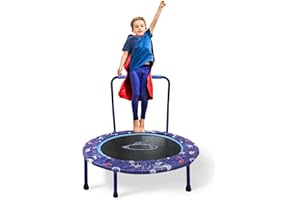 NUKDEY Trampolino Elastico per Bambini Ø96cm, Tappeto elastico Bambini con Manico Regolabile e Copertura Imbottita, Trampolino Elastico Fitness Pieghevole, Saltarello per Bambini da Interno ed Esterno