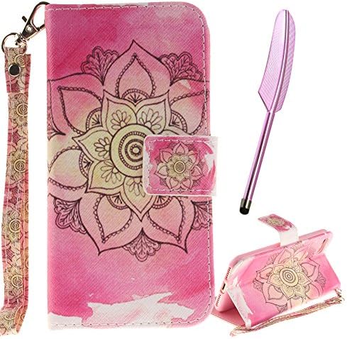 iPhone 7 Plus Case for Women,iPhone 7 Plus Cover 5.5",iPhone 7 Plus Leather Case,[Detachable Strap] Flip Wallet Case for iPhone 7 Plus,Edaroo [Pink Lotus Mandala] Design PU Leather Slim Book Case Protective Cases Covers with Stand Cardd Slot Holder Folio Bookstyle Soft Silicone Inner Design Fordable Magnet Closure Cover for iPhone 7 Plus 5.5 Inch with Free Stylus