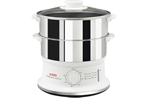 Tefal Vc1451 Vaporiera Convenient Series Inox, Timer Con Spegnimento Automatico, Livello Di Acqua Visibile, Capacità 6 L, Bianco